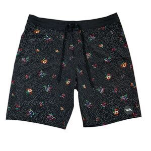 RVCA Board Shorts Mens 36 Black Lightweight Floral Beach Outdoor Travel